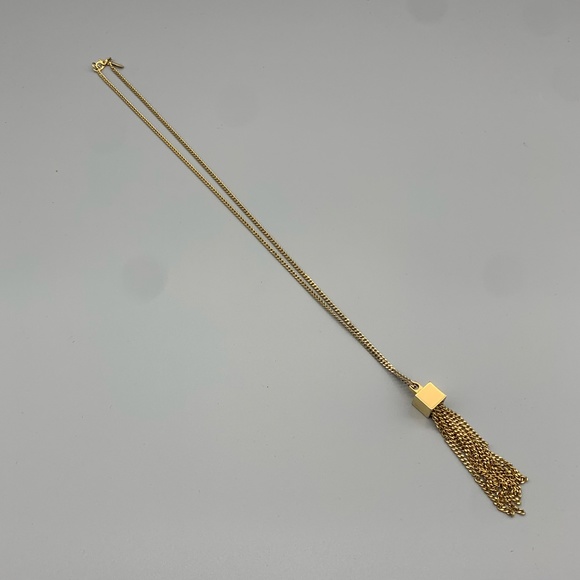 Vintage Monet gold tone necklace with box fringe pendant. Good condition. - Picture 3 of 3